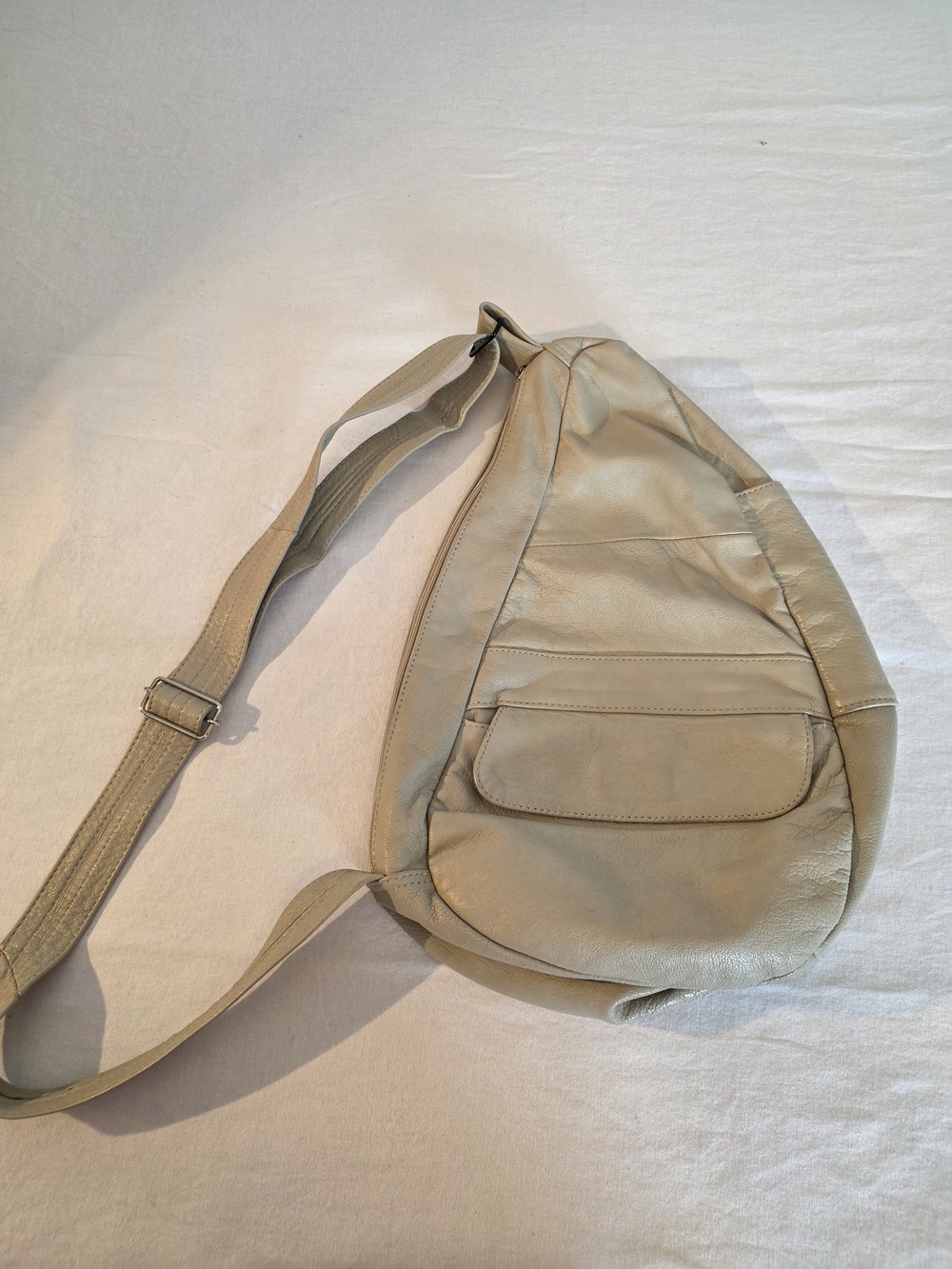 Leather Sling Bag in Light Beige
